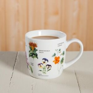 Danica Edible Flowers Botanical Mug Tea Coffee Floral White 12oz Porcelain